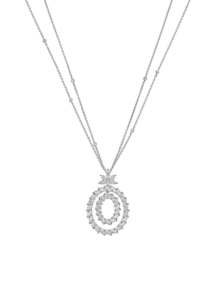 Women's L'Heure du Diamant Marquise18K White Gold & 6.29 TCW Diamond Double Oval Pendant Necklace - White Gold