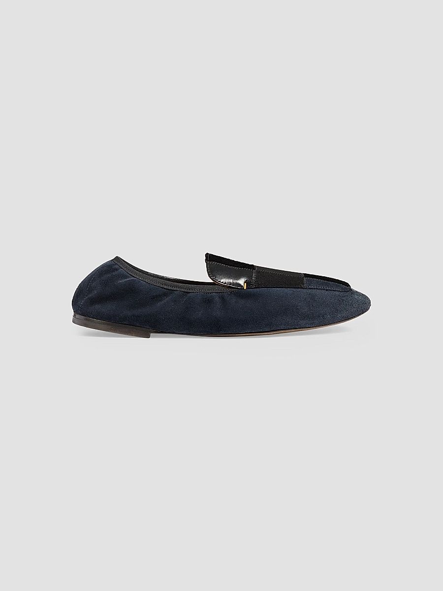 Khaite Women's Zoe Patchwork Leather, Suede & Calf-Hair Flat Loafers - Black Midnight Navy - Size 6