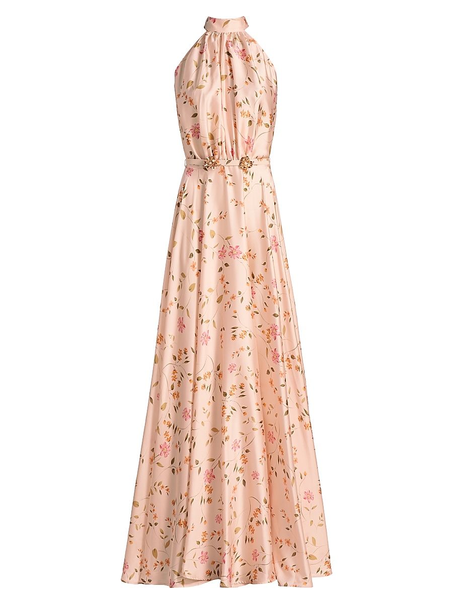 Women's Otaku Floral Satin Belted Gown - Cyd Gold - Size 8