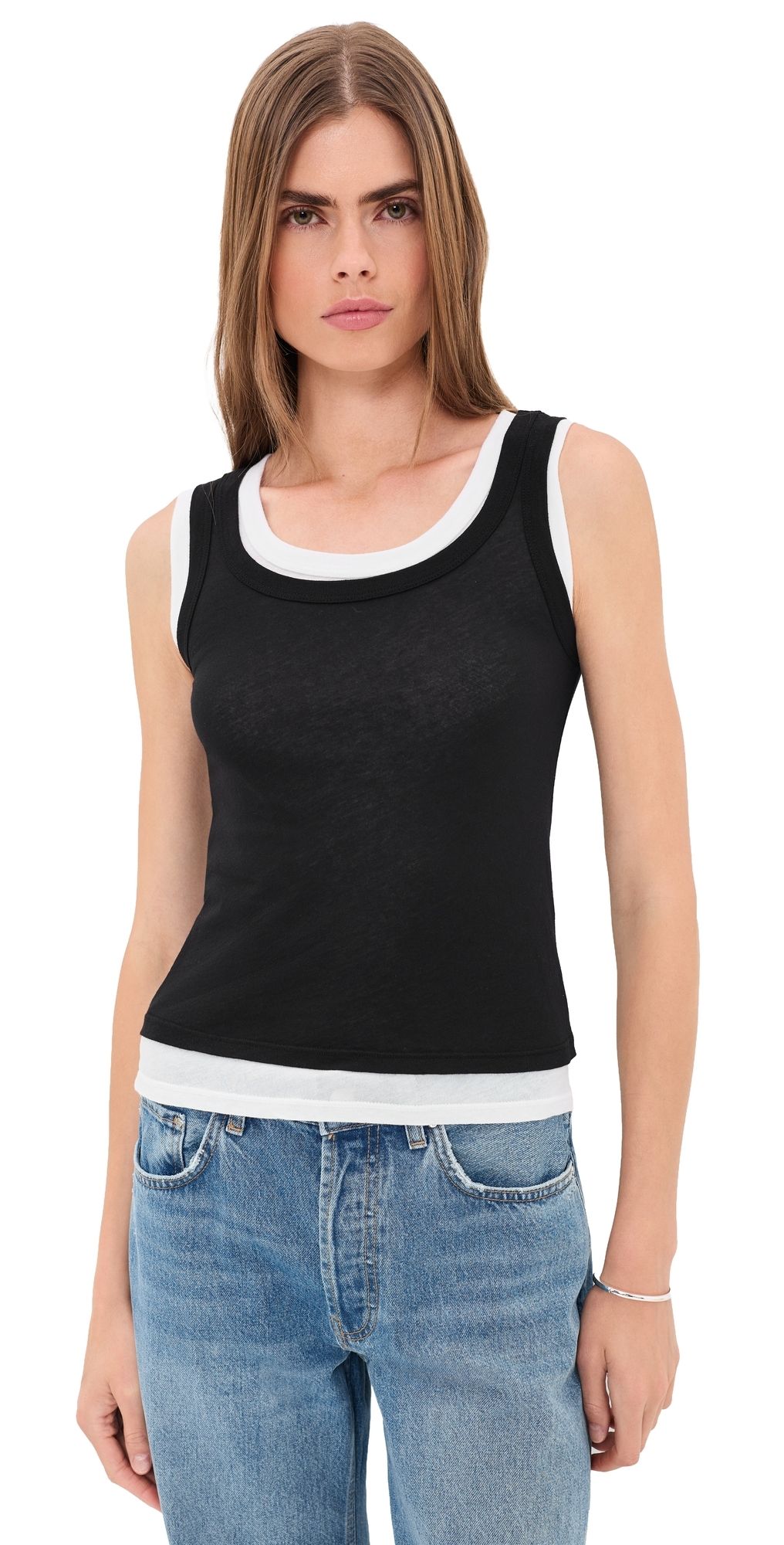 Enza Costa Tissue Jersey Layered Tanks Black/White L