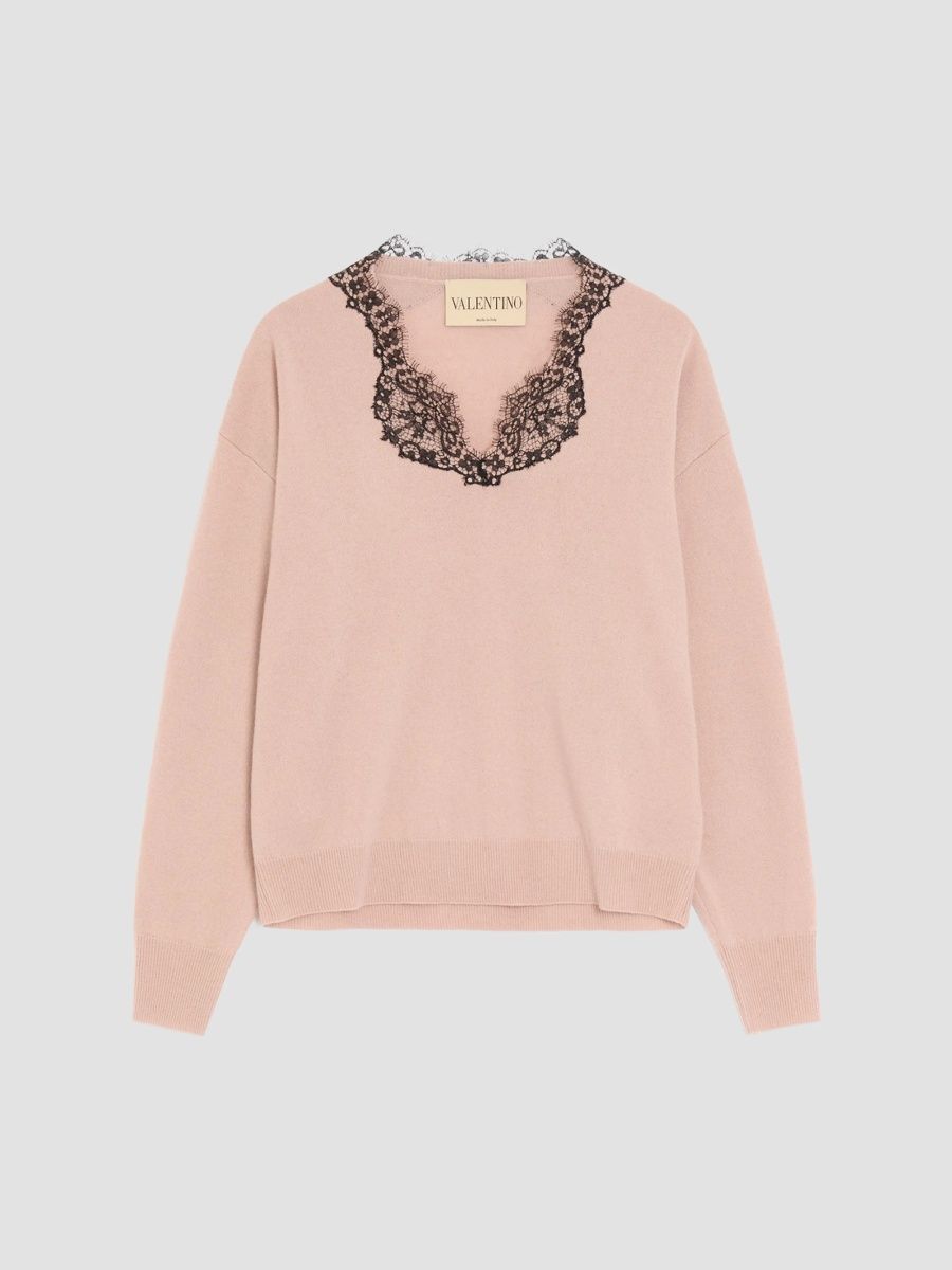 Valentino Women's Cashmere Jumper with Lace - Poudre - Size Medium