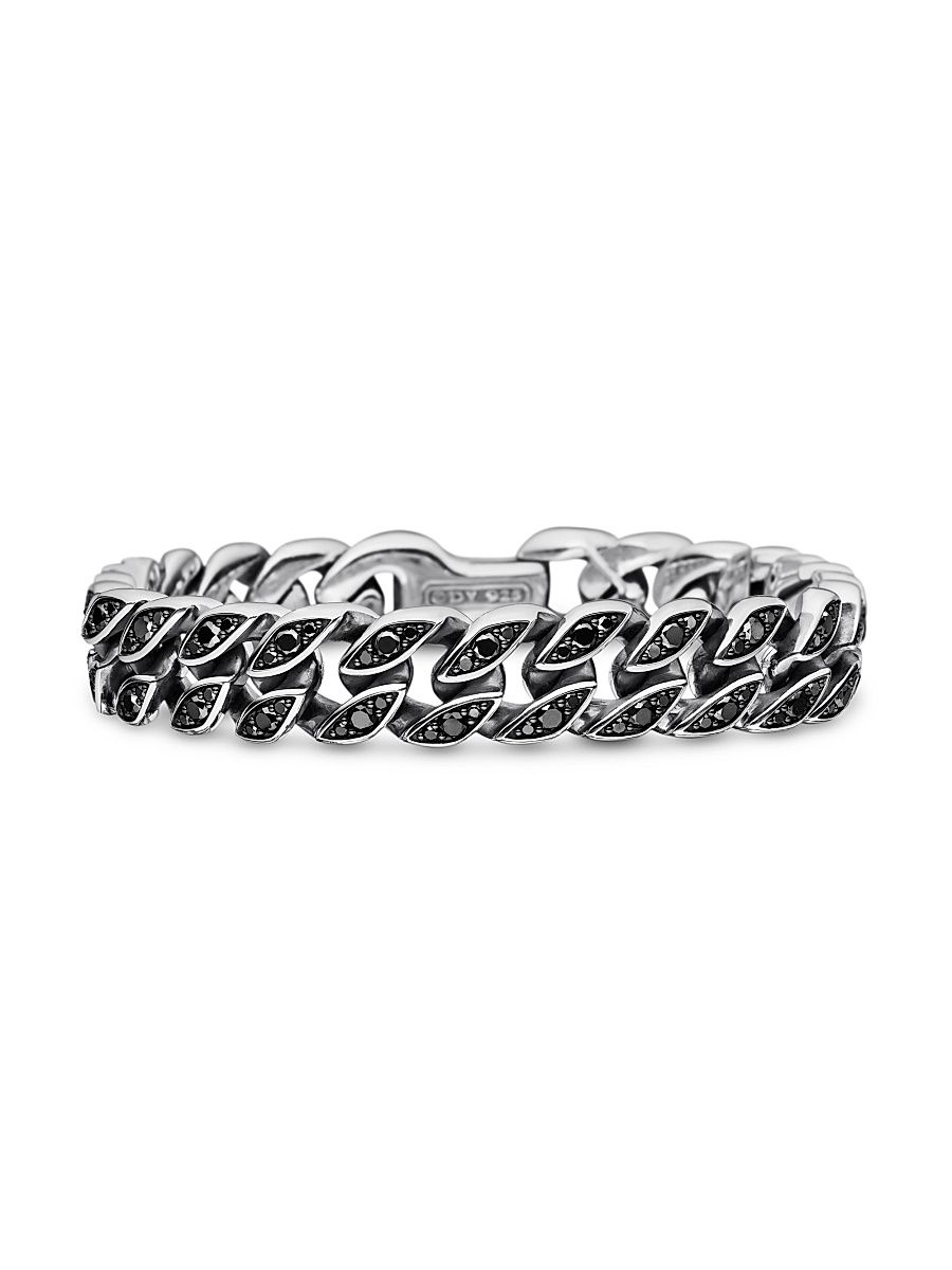 Men's Curb Chain Bracelet in Sterling Silver - Black - Size Large