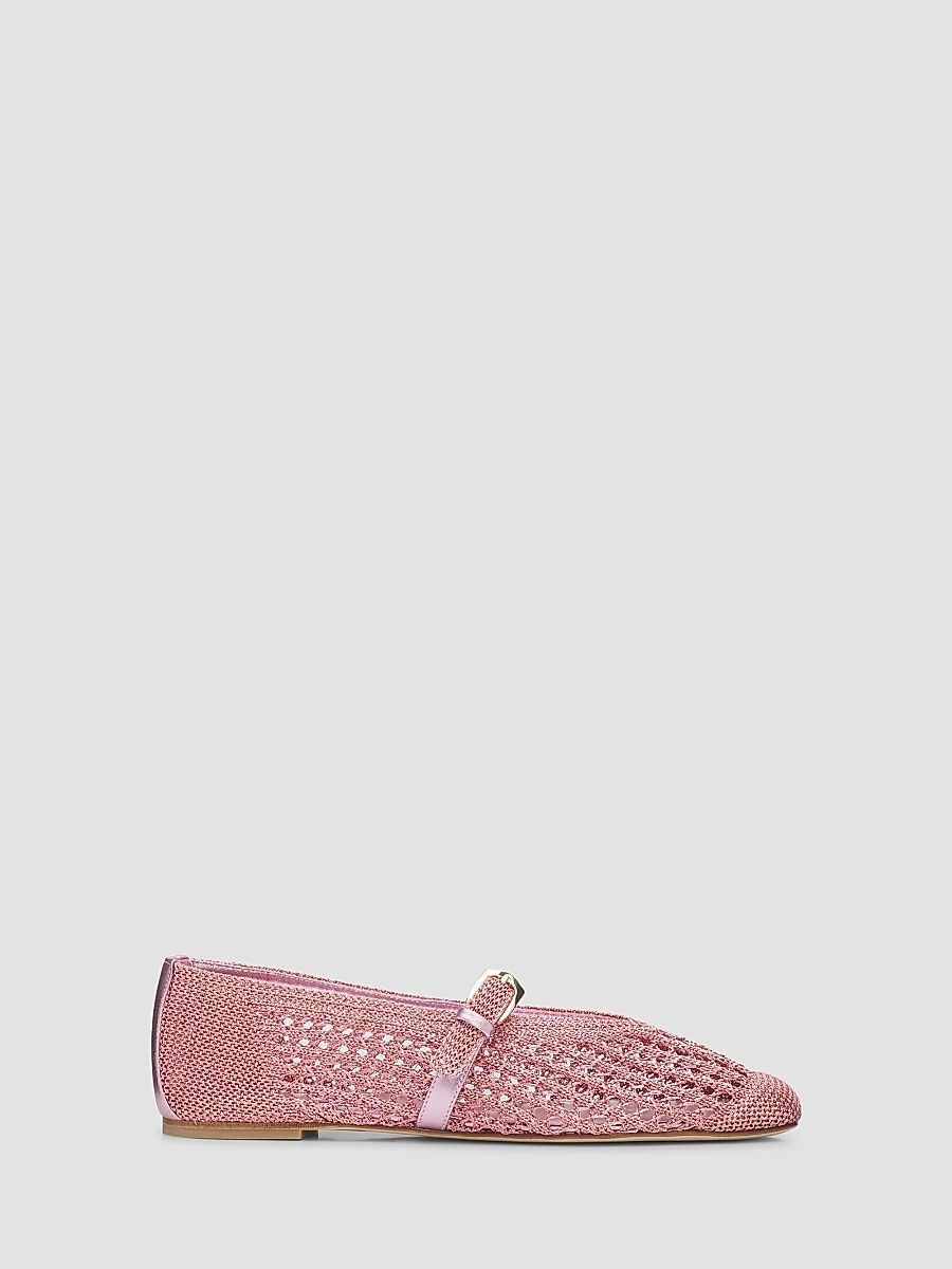 Stuart Weitzman Women's Leora Leather-Trim Crochet Mary Janes - Soft Rose - Size 9