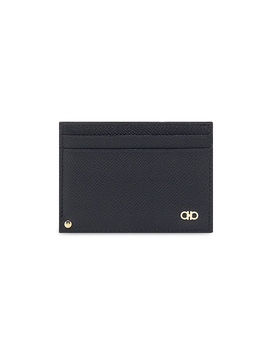 Men's Micro Gancio Leather Card Case - Black