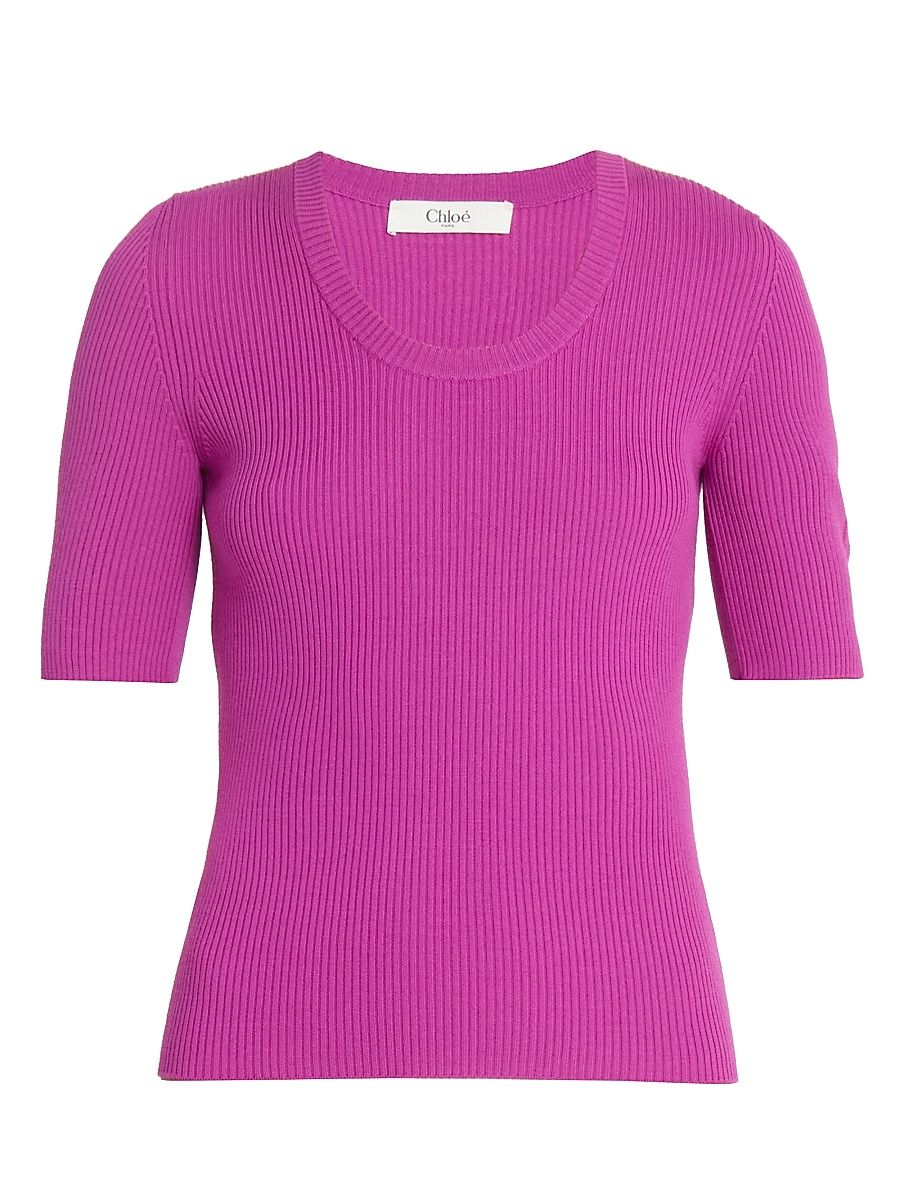 Women's Rib-Knit Wool Top - Intense Pink - Size XS