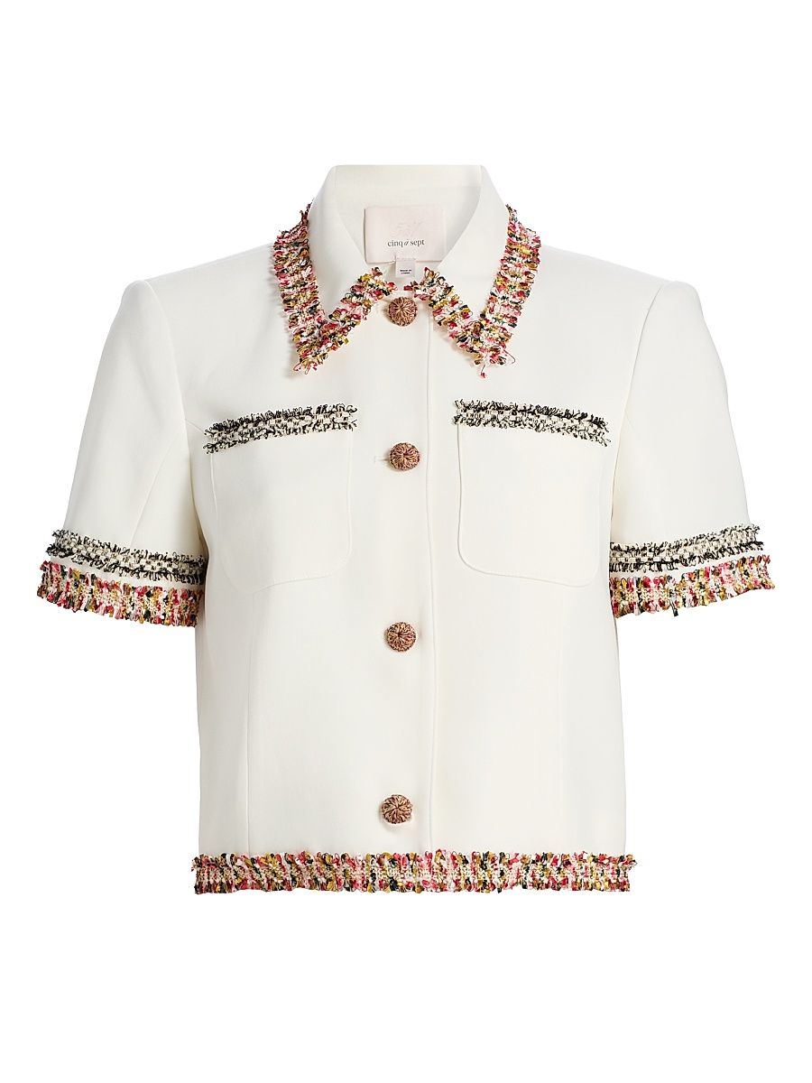 Women's Lia Fringe-Trim Tailored Jacket - Ivory Multi - Size 12