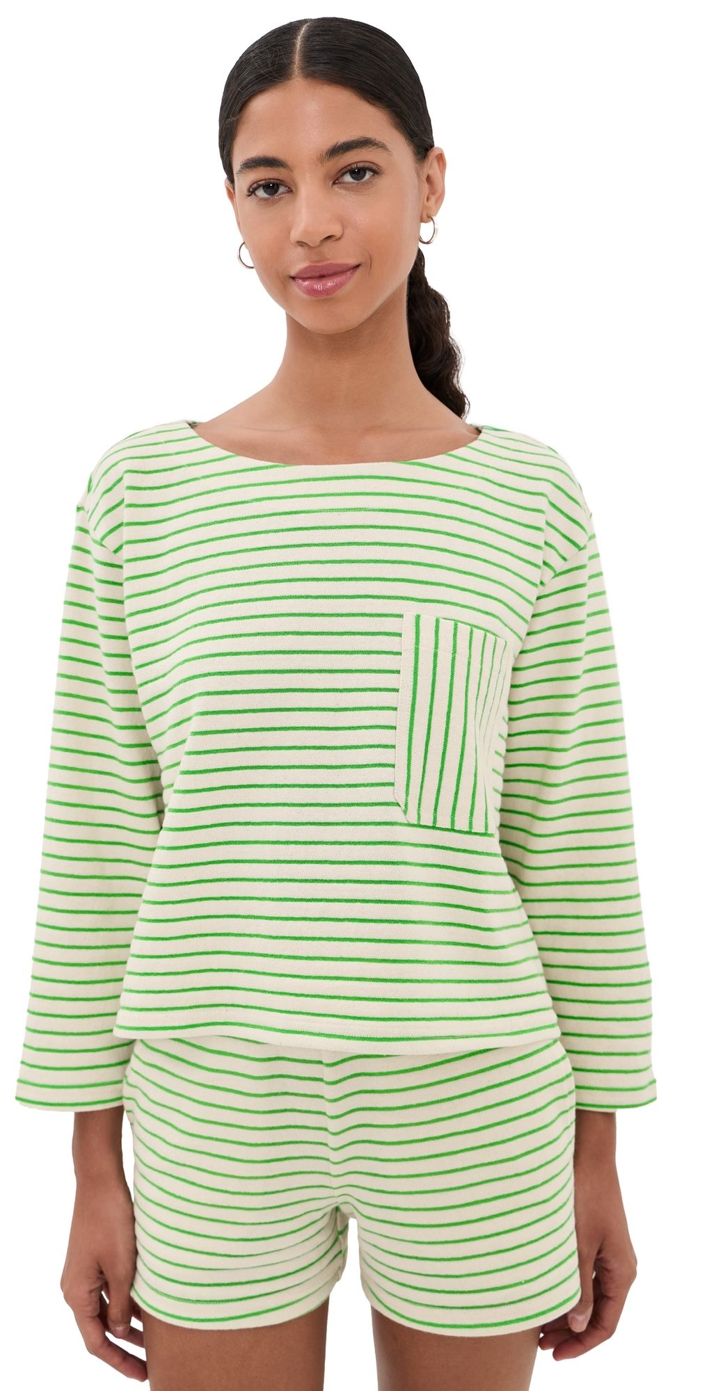 ASKK NY Easy Striped Pullover Green Stripe M