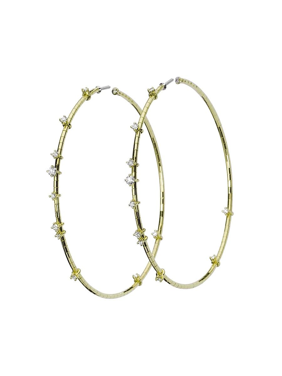 Women's Rugiada Diamanti 18K Yellow Gold, Titanium, & Diamond Hoop Earrings/2.36" - Yellow Gold