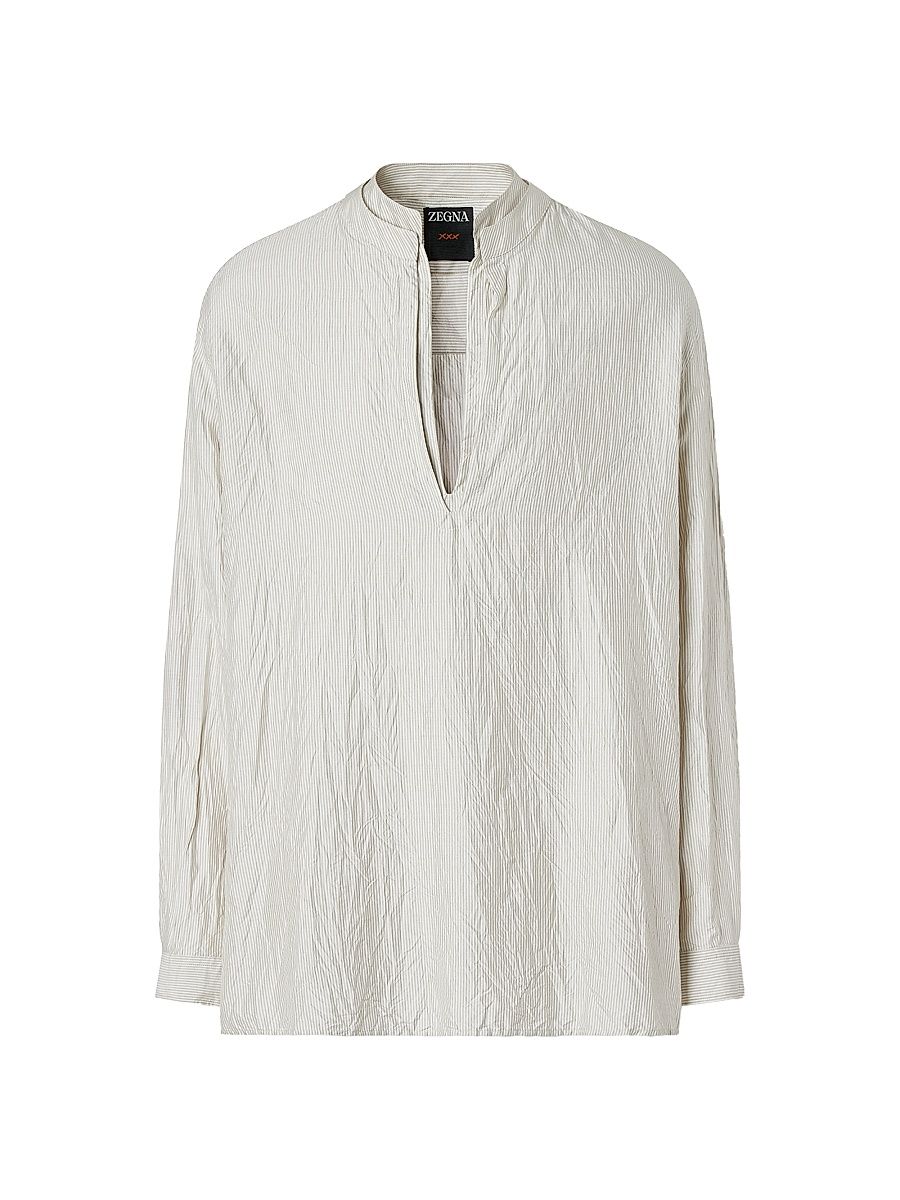 Men's Striped Silk Shirt - White Grey - Size 18.5