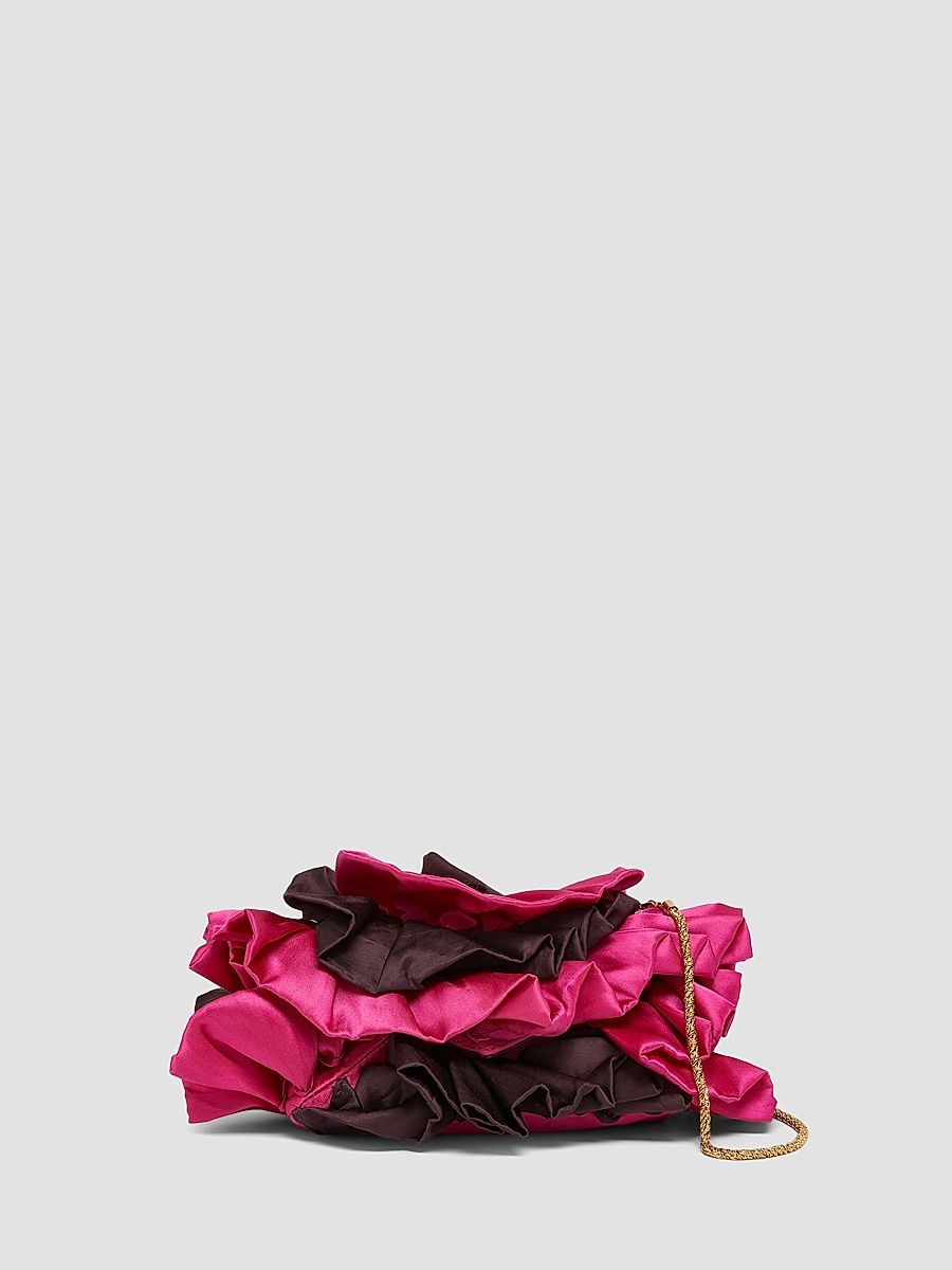 Women's Small Ruffled Satin Clutch - Fuchsia