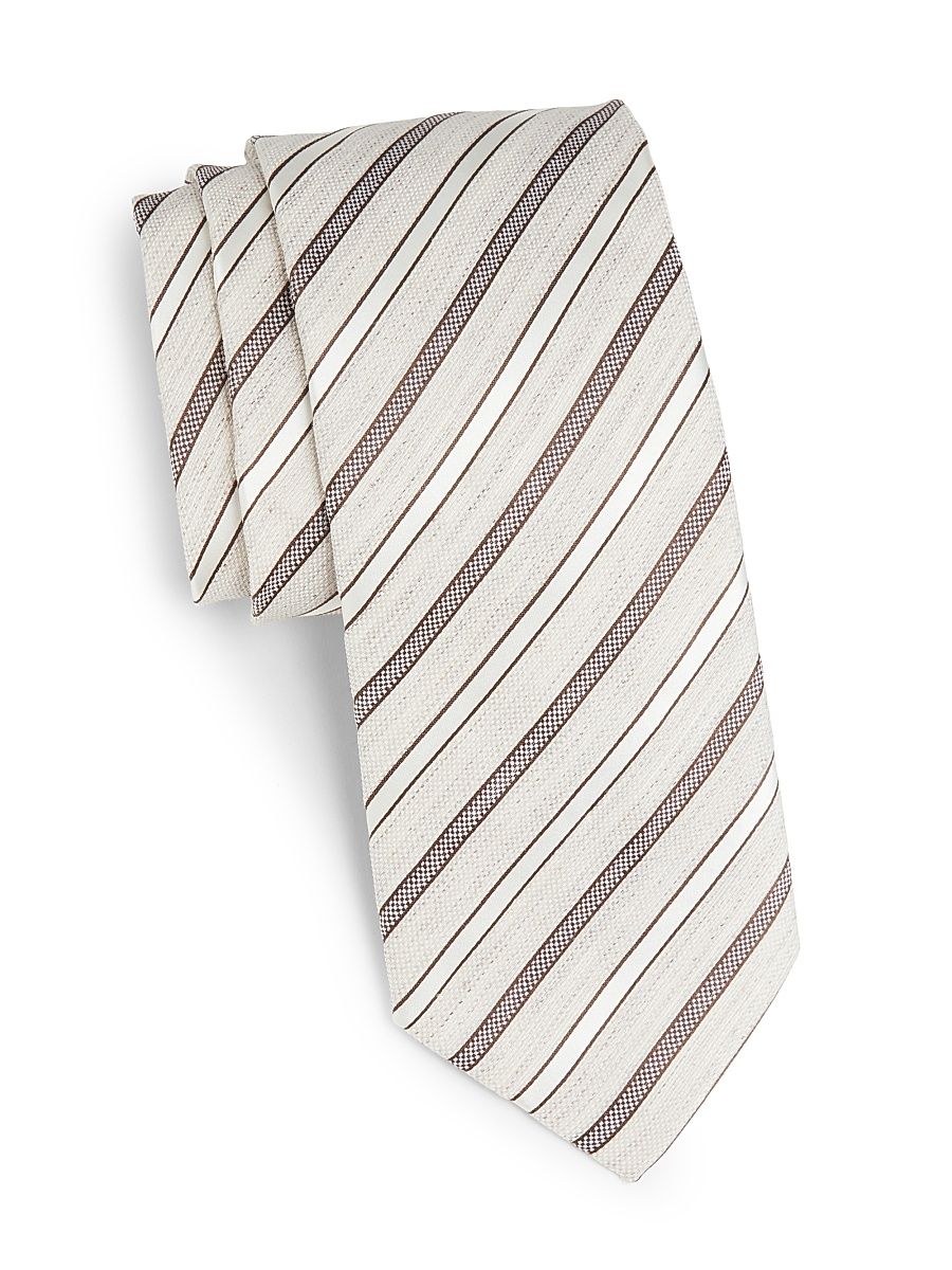 Men's Striped Linen-Silk Tie - Tan