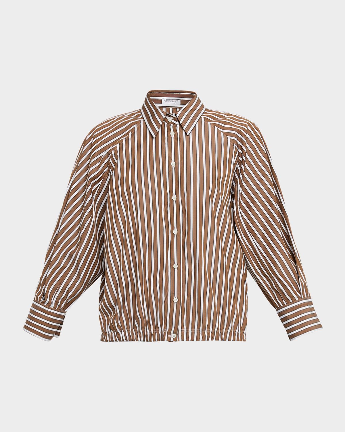 Striped Cotton Button-Down Balloon Shirt
