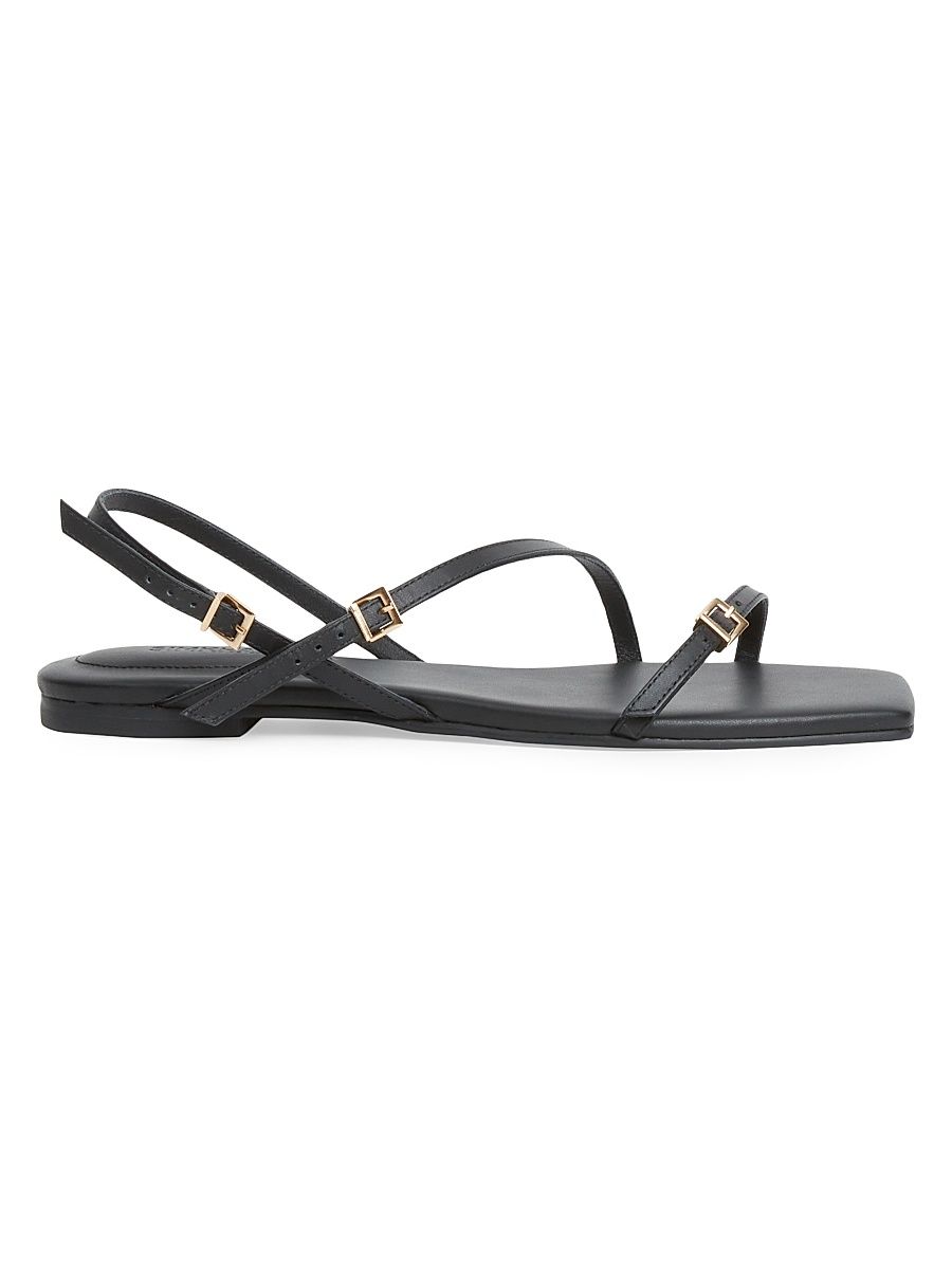Women's Carey Leather Strappy Flat Sandals - Black - Size 5