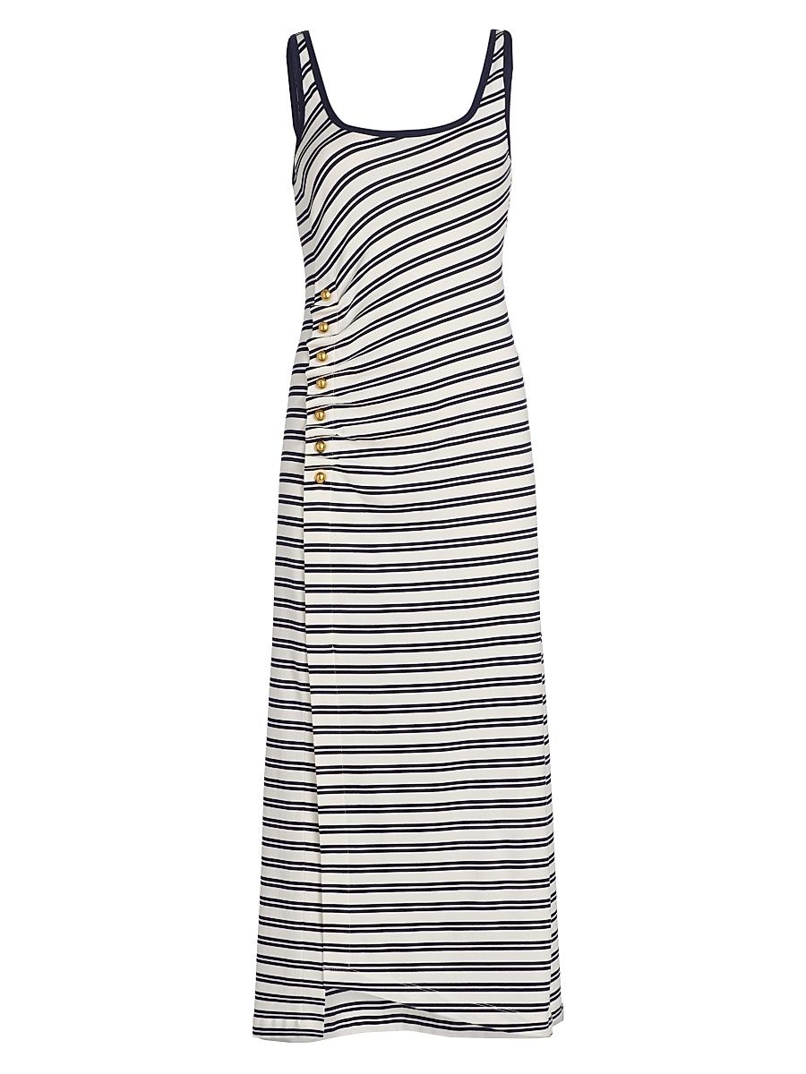 Women's Becker Stretch Cotton Jersey Midi-Dress - Midnight Stripe - Size XS