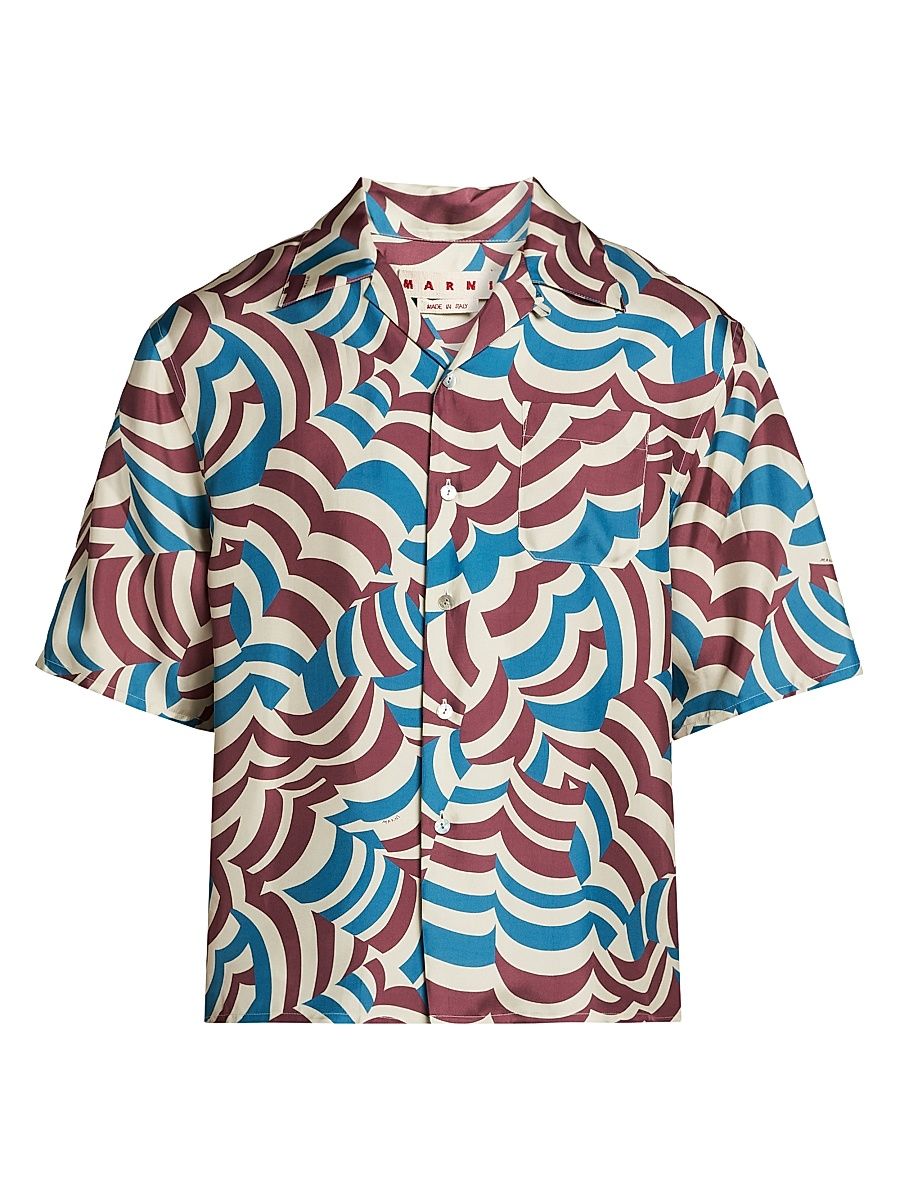 Men's Yoyo Printed Twill Bowling Shirt - Tobacco - Size 44