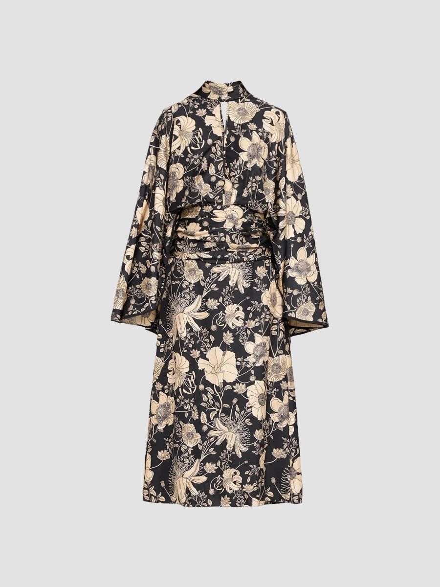 Johanna Ortiz Women's Floral Silk Gathered Maxi Dress - Ecru Black - Size 8