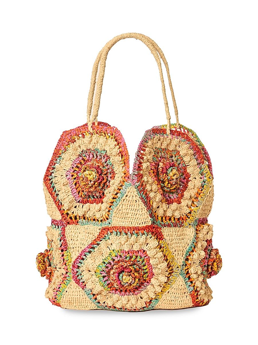 Women's Hazel Floral Woven Raffia Tote Bag