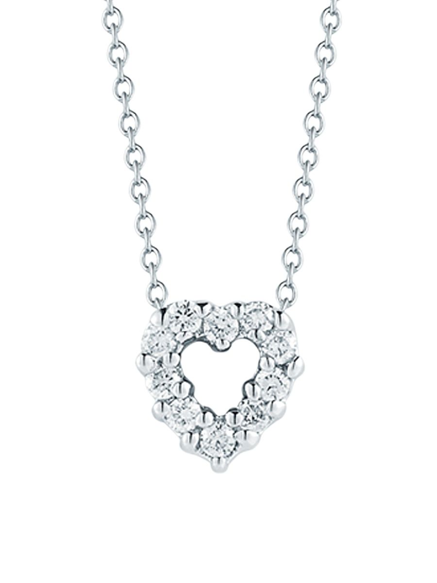 Women's Tiny Treasures 0.11 TCW Diamond & 18K White Gold Mini Heart Pendant Necklace - White Gold