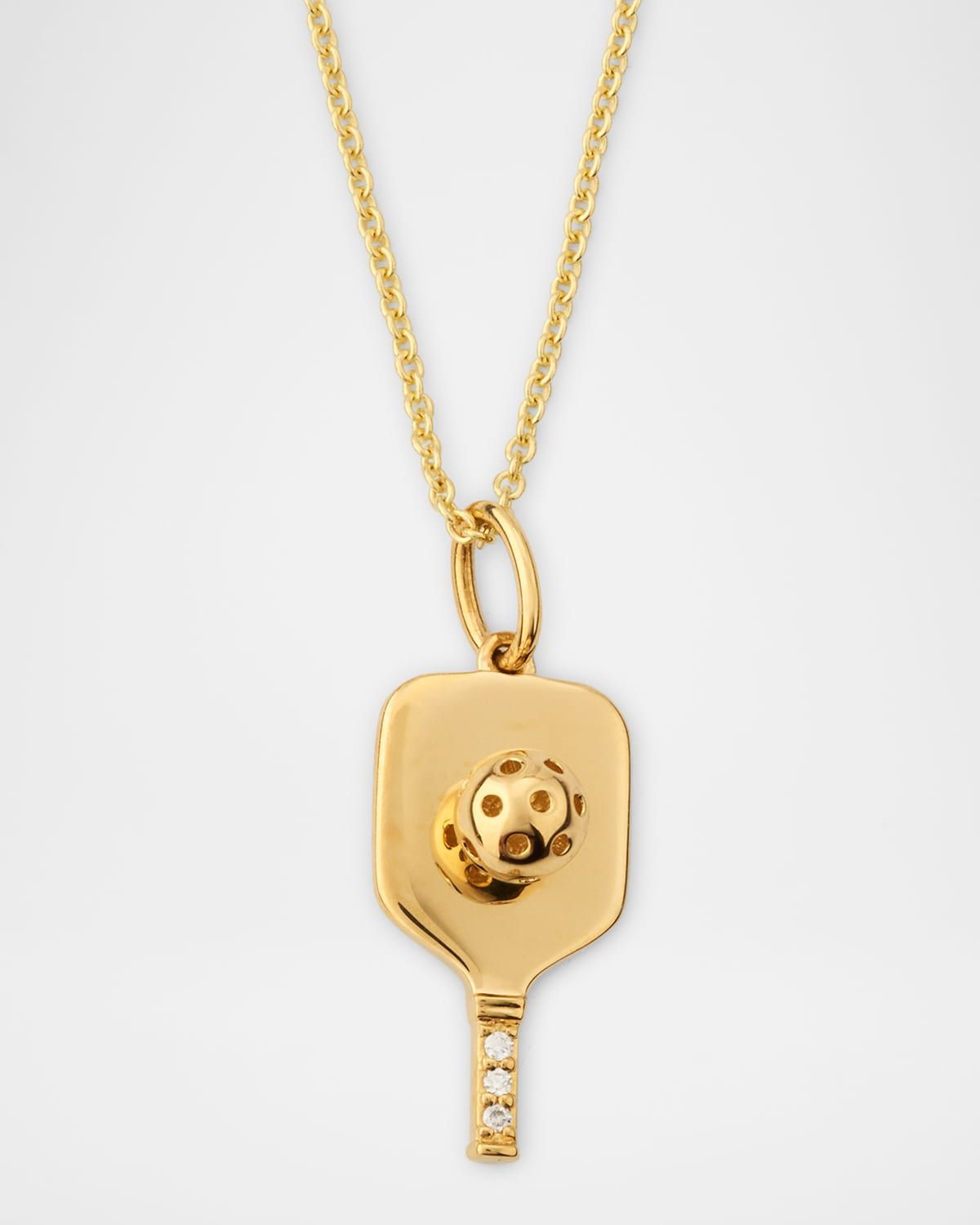 14K Yellow Gold Pickleball Charm Necklace with Diamonds