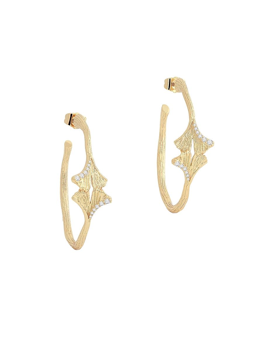 Women's Ginkgo 18K-Gold-Plated & Cubic Zirconia Hoop Earrings - Gold