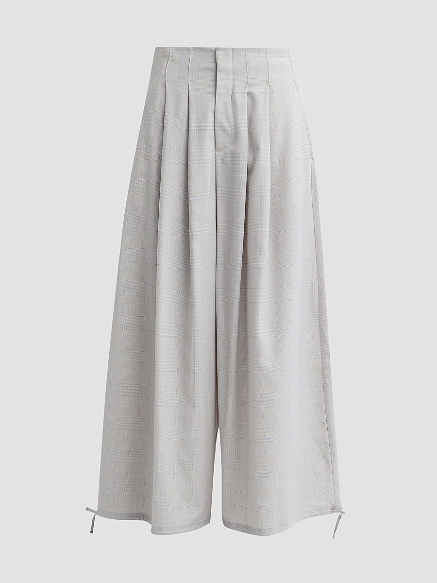 Women's Ysola Wool-Blend Pleated Pants - Ivory Tan Blue Plaid - Size 0