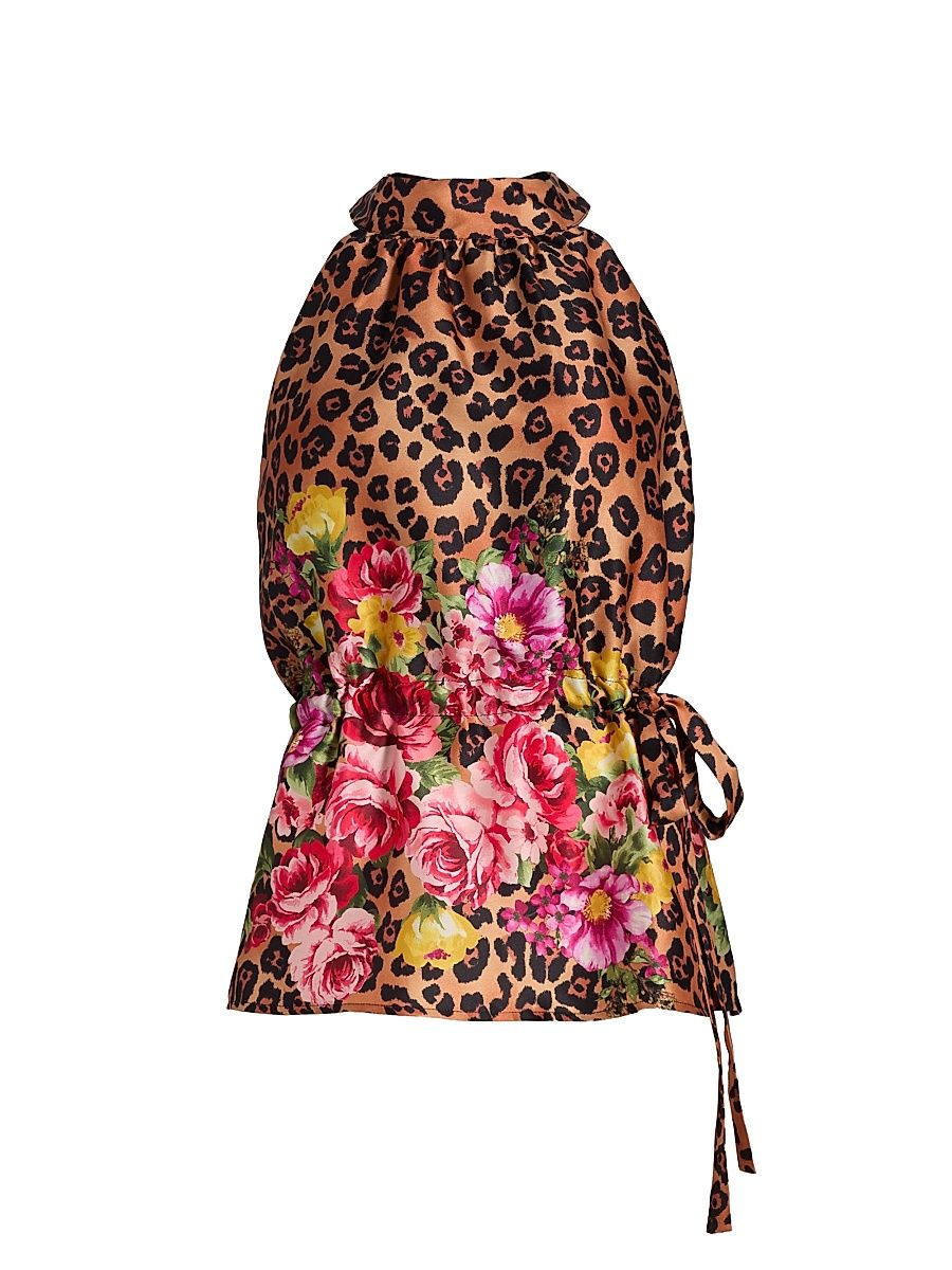 Women's Printed Halterneck Top - Brown Multi - Size Large