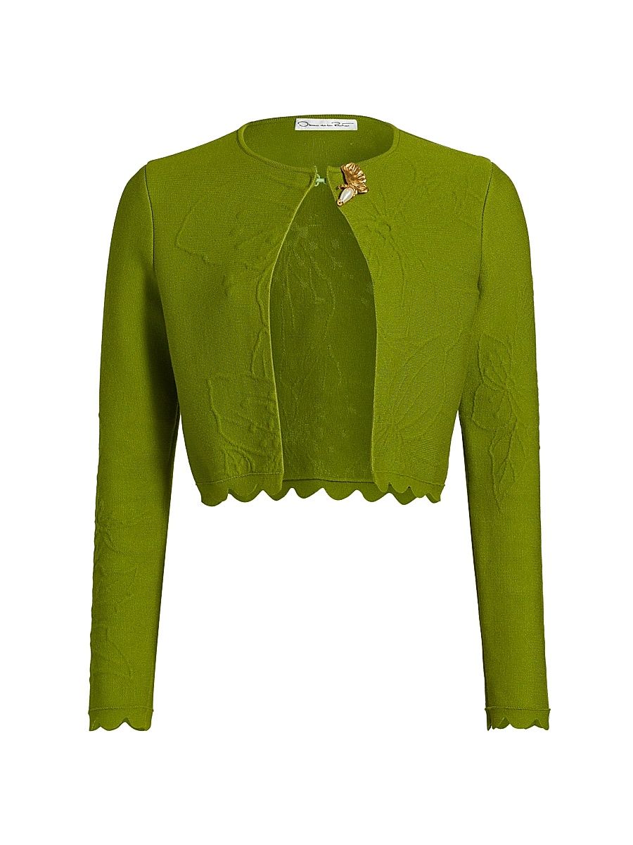 Women's Cherry Blossom Embossed Knit Cardigan - Fern - Size Small