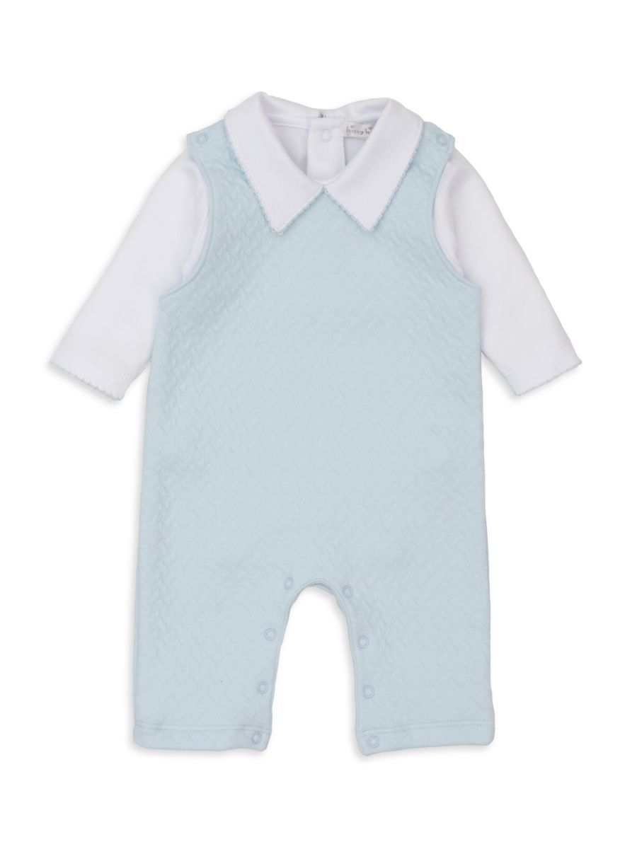 Kissy Kissy Unisex Baby's Bodysuit & Quilted Overalls Set - Light Blue White - Size 3 Months
