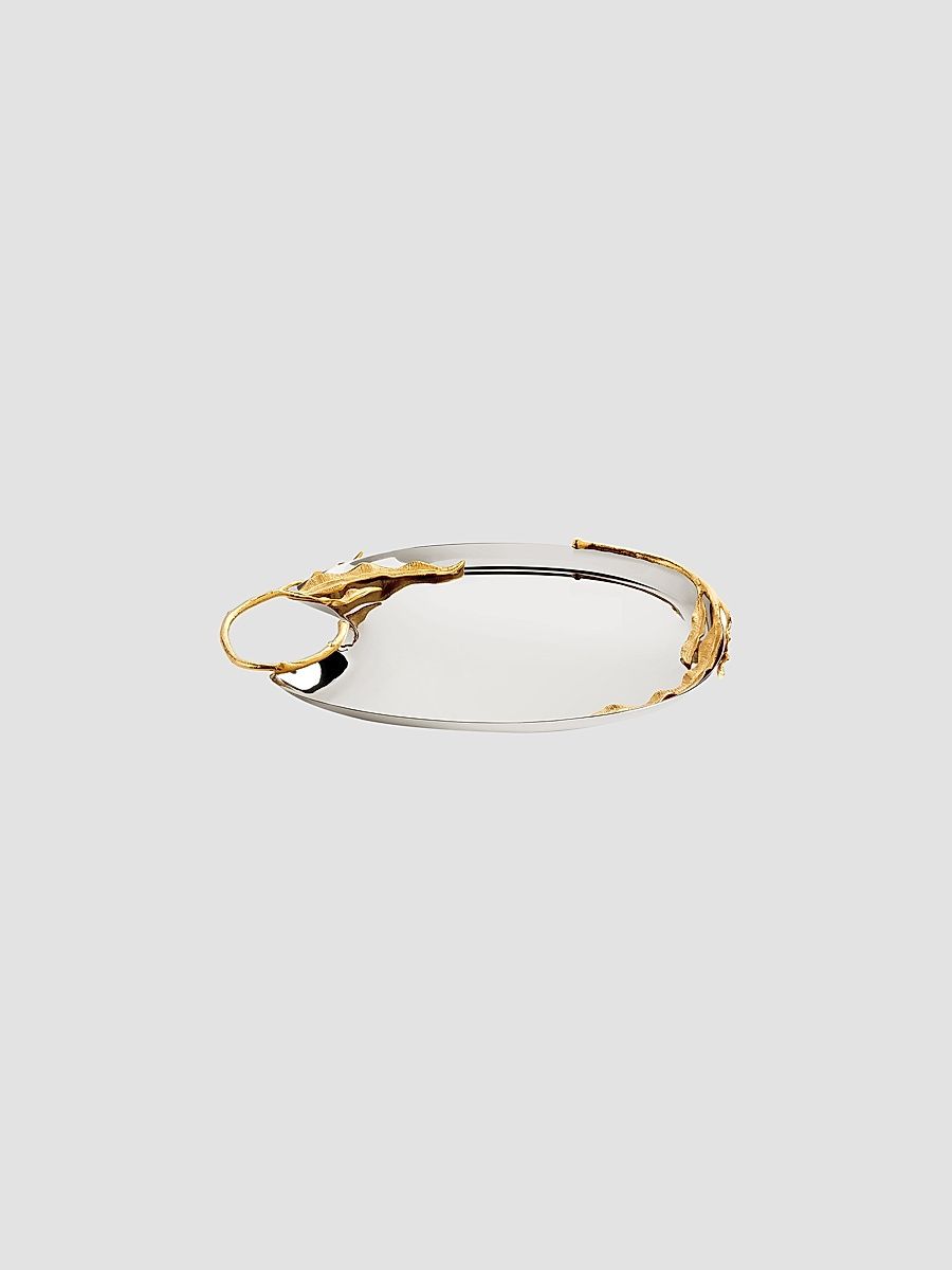 L'Objet Fern Stainless Steel & 24K-Gold Medium Tray - Yellow Grey