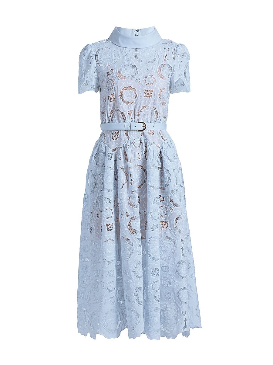 Women's Floral Lace A-Line Midi-Dress - Blue - Size 12
