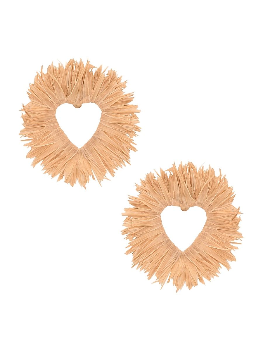 Women's Raffia Heart Stud Earrings - Natural