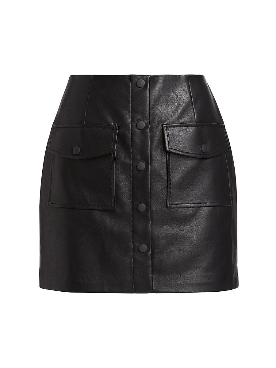 Women's Faux Leather A-Line Mini Skirt - Black - Size Medium