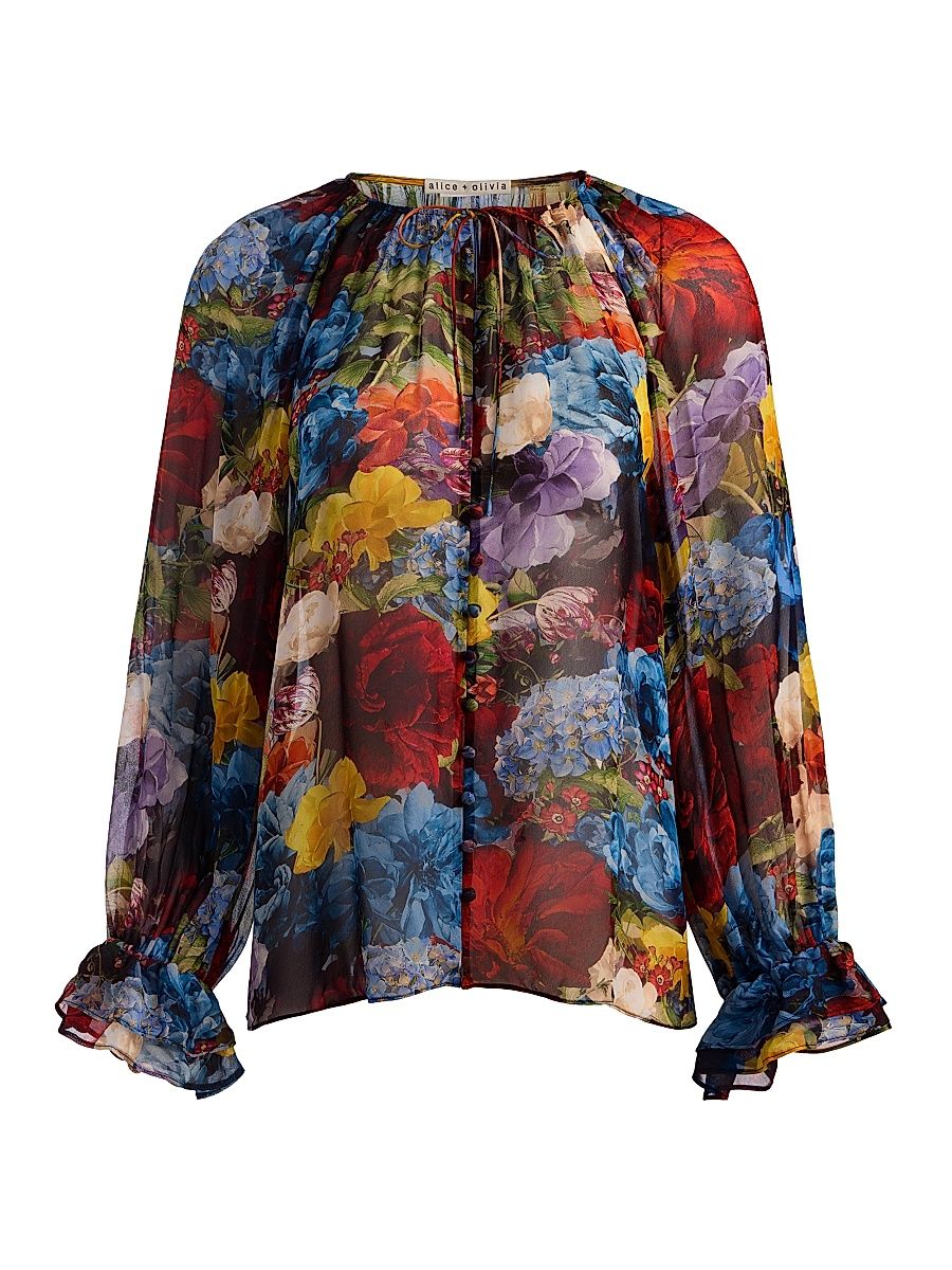 Women's Josephine Split Neck Blouson-Sleeve Blouse - Flourish - Size Large