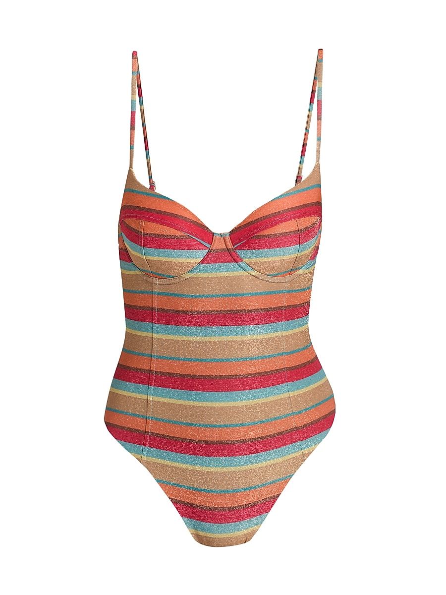 Women's Jayda Striped One-Piece Swimsuit - Flame Glitter Stripe - Size XL
