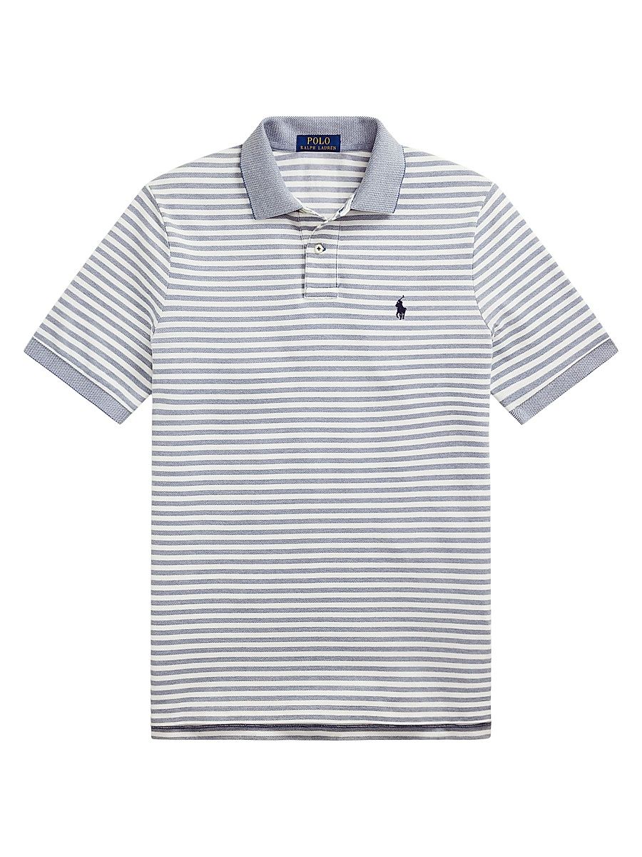 Men's Classic-Fit Striped Mesh Polo Shirt - Earth Blue White - Size XL