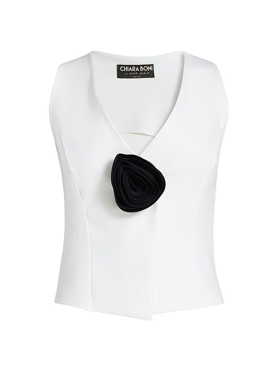 Women's Xerul Rosette-Detailed Sleeveless Top - White Black - Size 4