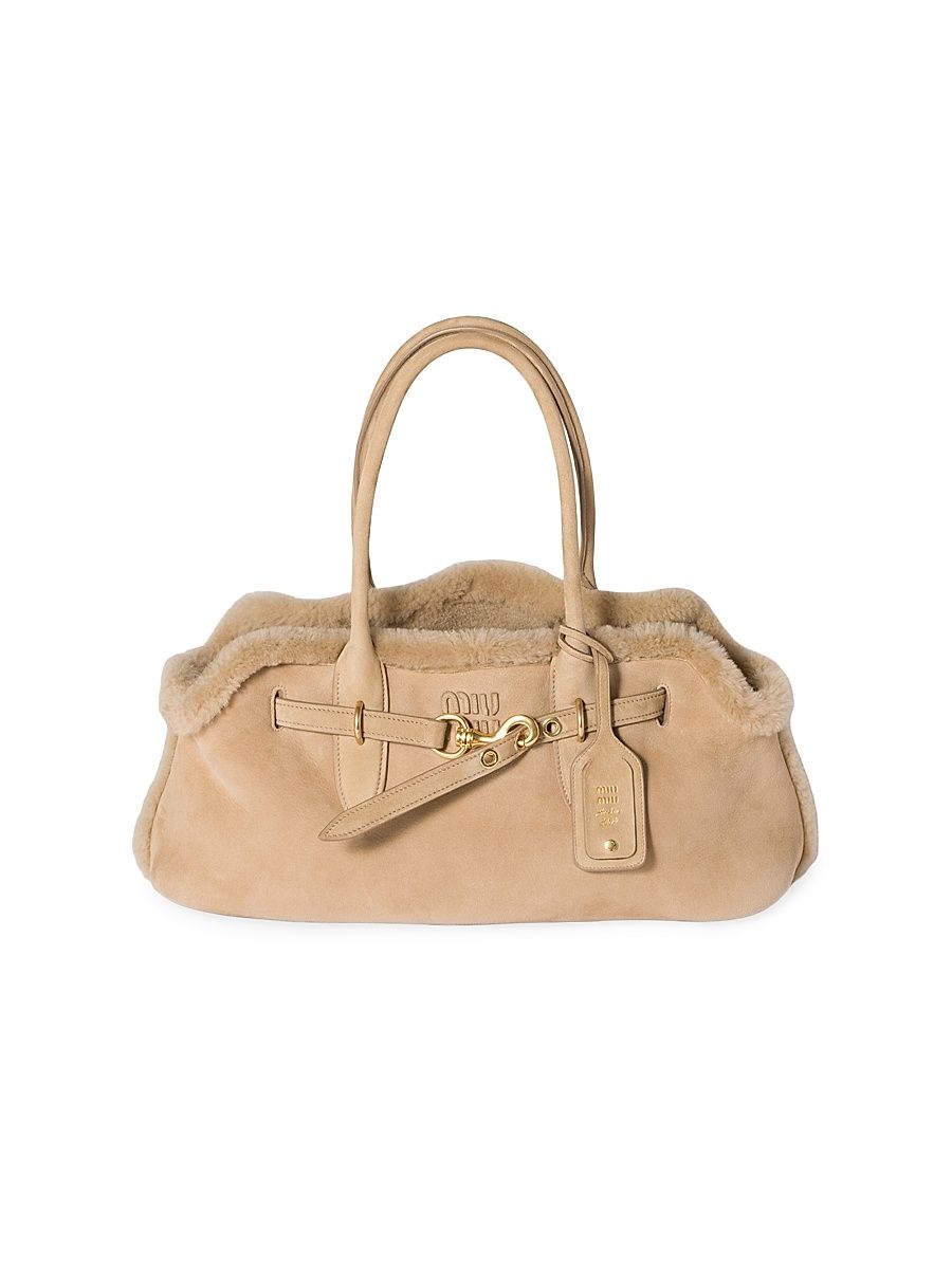 Women's Aventure Shearling Tote Bag - Beige Khaki