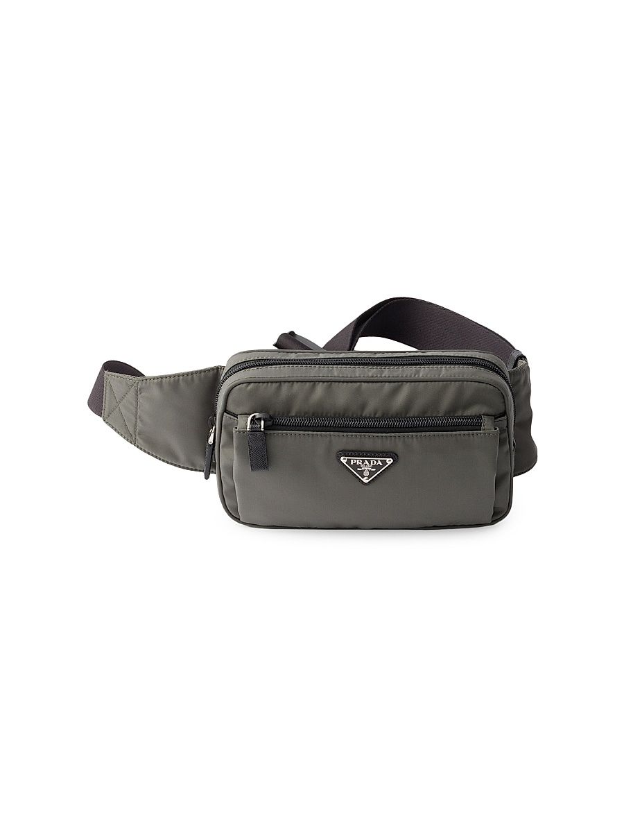 Men's Re-Nylon and Saffiano Leather Belt Bag - Black