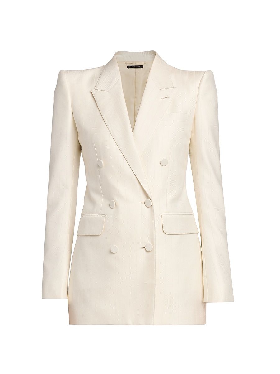 Women's Shadow Striped Wool-Silk Jacket - Yae Cream - Size 10