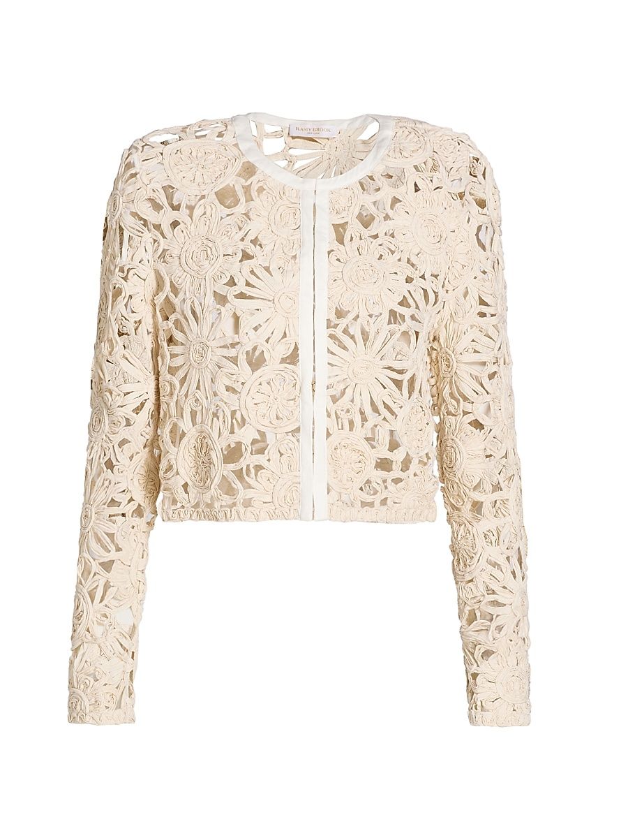 Women's Adelynn Textured Floral Cotton-Blend Jacket - Ivory - Size XL