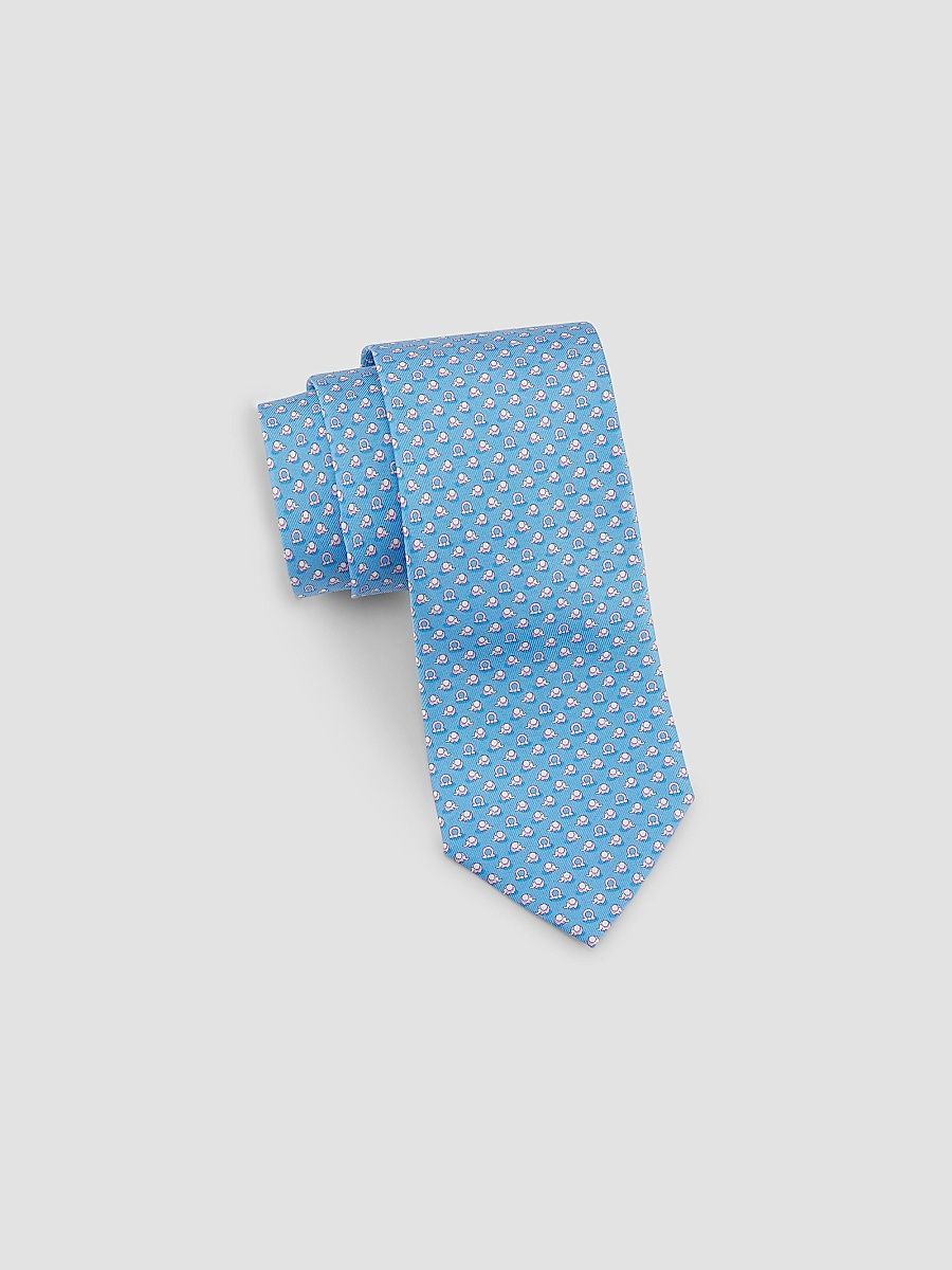 FERRAGAMO Men's Zaki Elephant Silk Tie - Azzurro