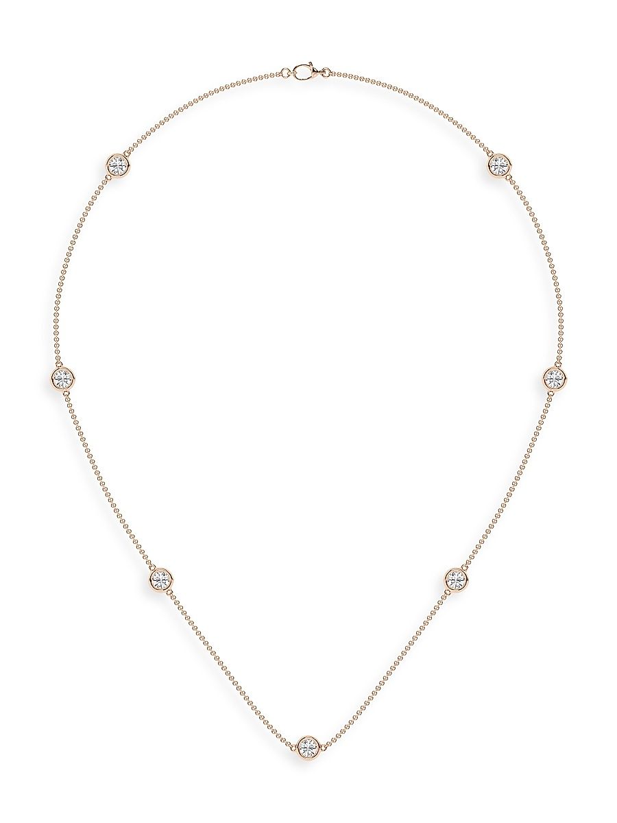 Women's 14K Rose Gold & Lab-Grown 7-Diamond Station Necklace/0.70-2.10 TCW - 2.10 Tcw - Size 16