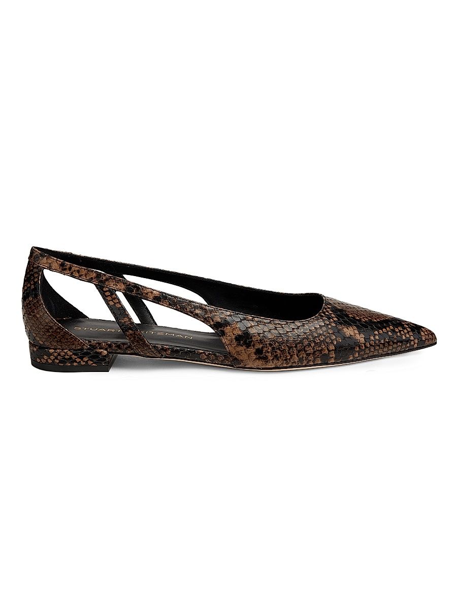 Women's Flat Stuart Power Snake-Embossed Leather Cut-Out Flats - Espresso - Size 6.5