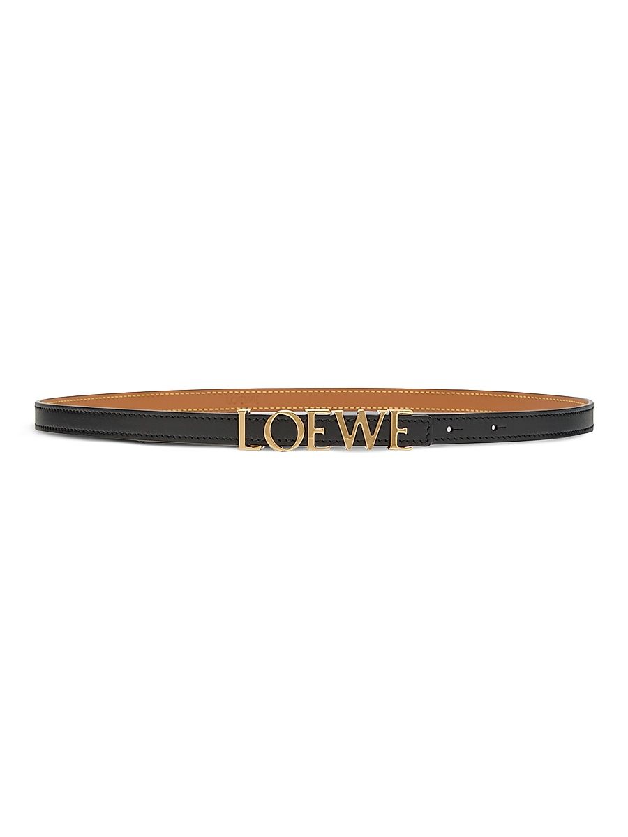 Women's Logo Buckle Leather Belt - Black Gold - Size Medium