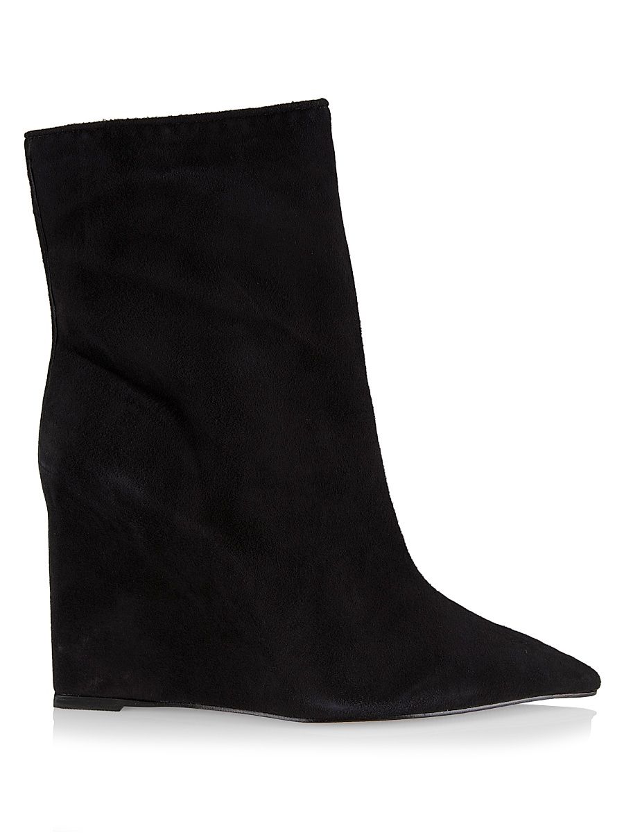 Women's Asya 100MM Suede Wedge Booties - Black - Size 6.5