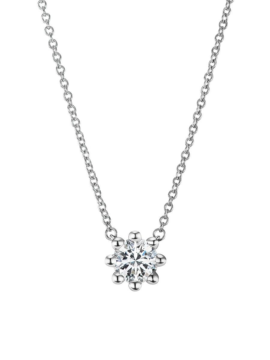 Women's Beaded 18K White Gold & Latitude Lab-Grown Diamond Medium Pendant Necklace