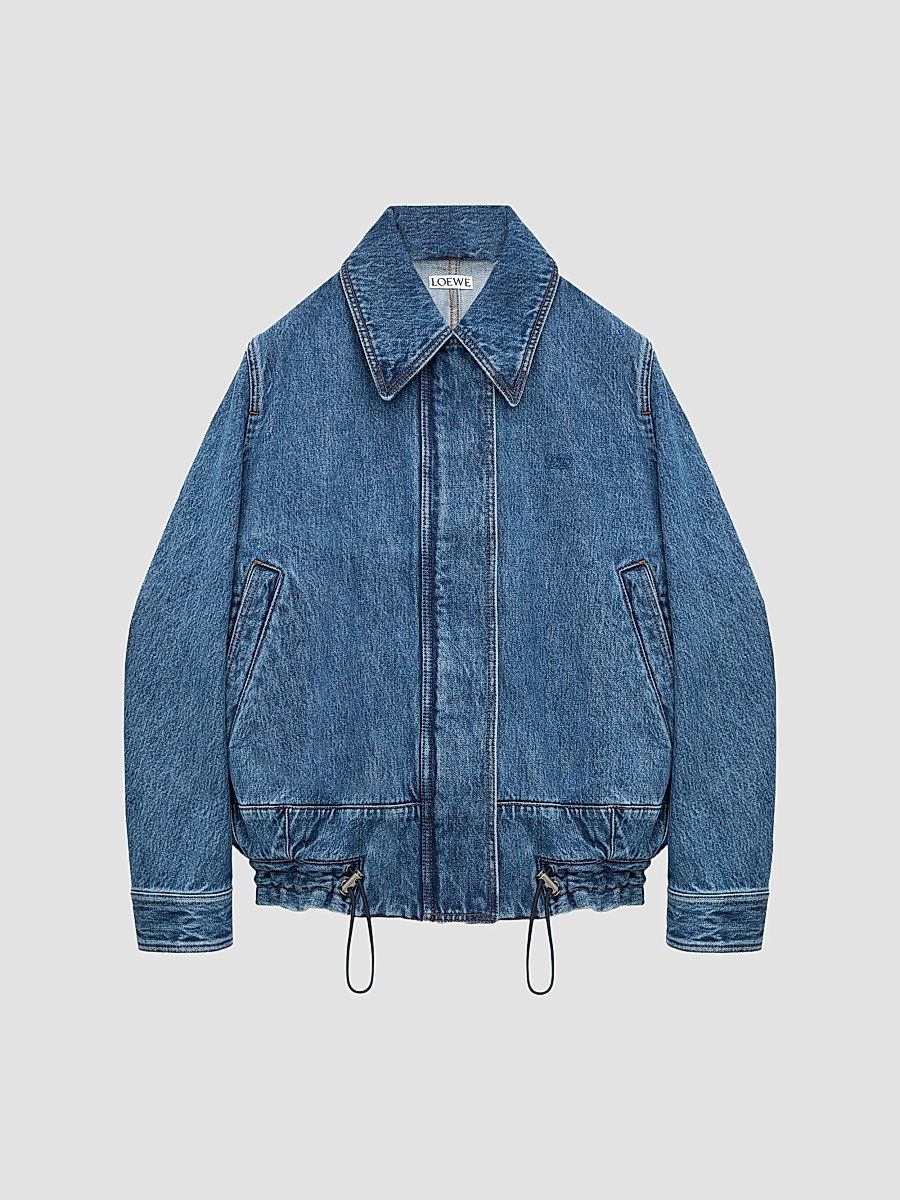 LOEWE Women's Drawstring Washed-Denim Drawstring Jacket - Blue - Size 10