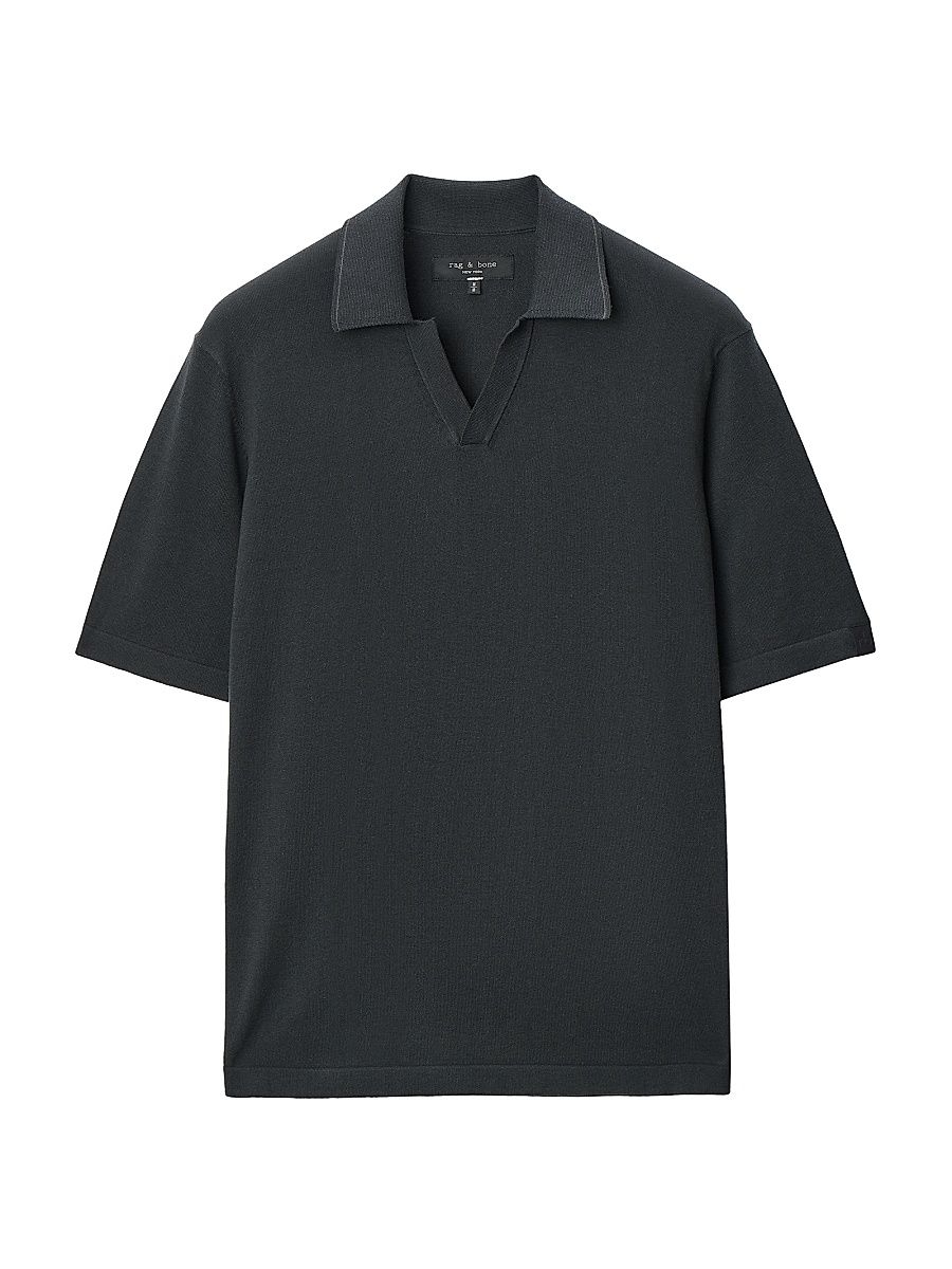 Men's Conrad Silk-Cotton Johnny Collar Polo Shirt - Black - Size XS