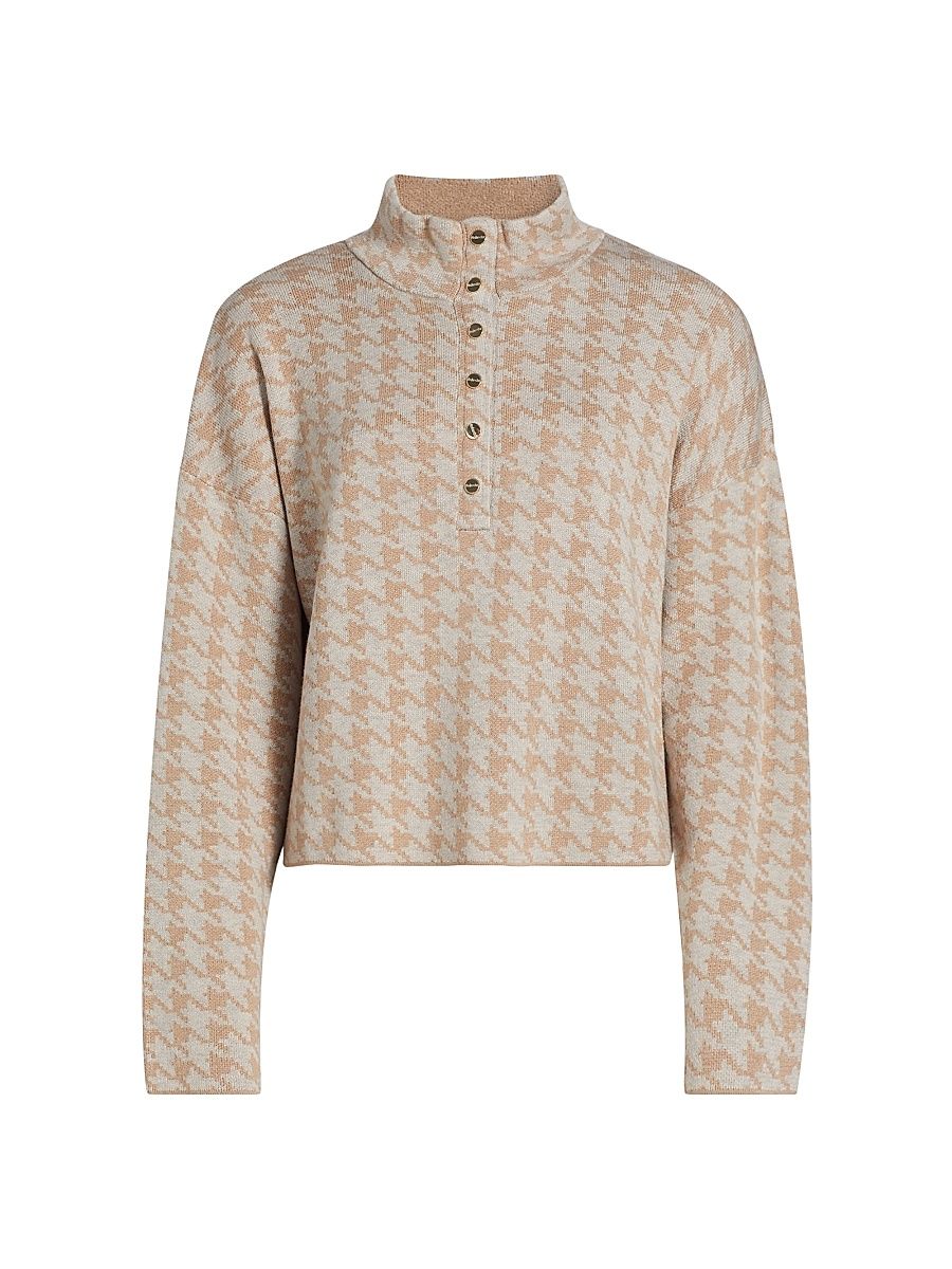 Women's Snap Placket Funnel Neck Sweater - Toast Heather Camel - Size XS