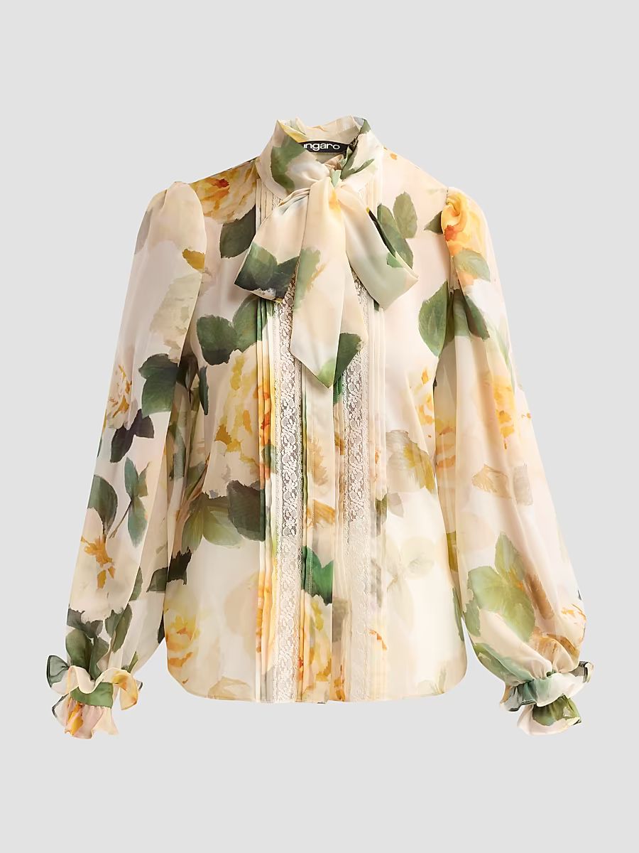 Women's Odessa Floral Lace-Trimmed Blouse - Ecru Multi - Size XS